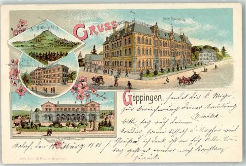 Göppingen 1898 Hohenstauf Neues Schulgebäude Latein u. Realschule Bahnhof