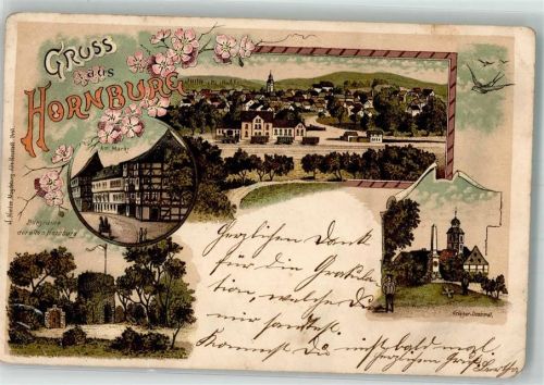 Hornburg 1899 Lithographie Am Markt Burgruine Alte Hornburg Bahnhof Kriegerdenkmal