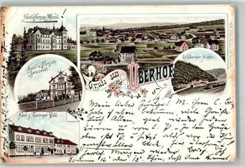 98559 O6055 Oberhof , Thüringen 1895 Gebrauchsspuren Lithographie Vorläufer Hotel u. Pension Sanssouci