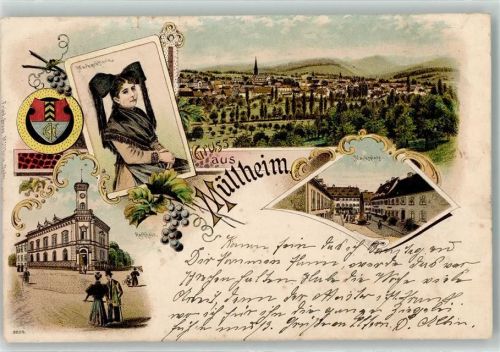 Müllheim 1906 Alte Post Marktplatz Markgräflerin Tracht Wappen