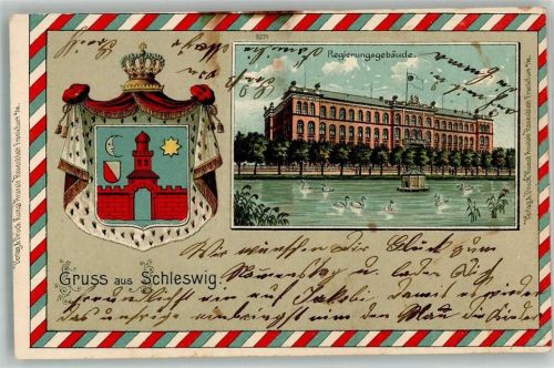24837 W2380 Schleswig 905 Prägedruck Regierungsgebäude Wappen Passepartout