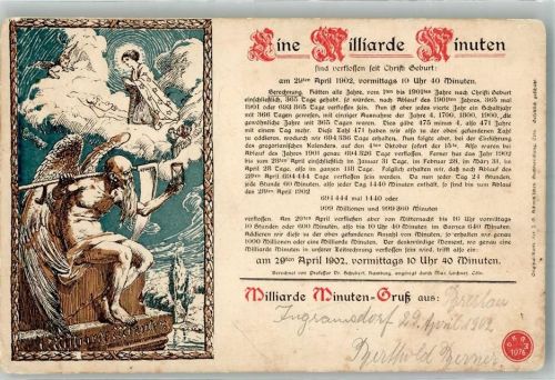 1902 Eine Millarde Minuten Gruß Sensemann als Engel mit einer Sanduhr Religion