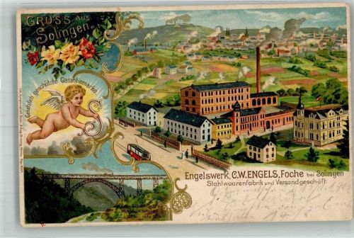 Solingen Lithographie Stahlwarenfabrik Engelswerk Engelputto Müngstener Brücke