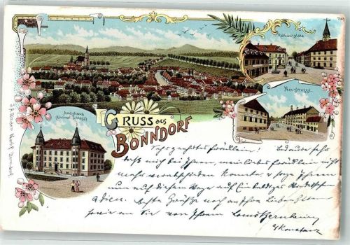 Bonndorf 1899 Rathausplatz Neustraße Amtshaus Litho