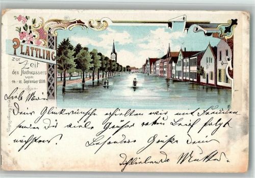 Plattling 1901 Lithographie Hochwasser-Katastrophe 14.-16. Sept. 1899