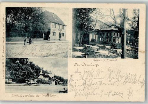 Neu-Isenburg 1903 Gasthaus Rheinischer Hof Gartenwirtschaft Stationsgebäude der Waldbahn