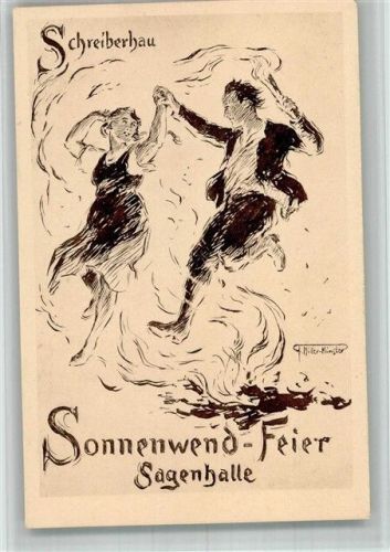 Schreiberhau Sonnenwende-Feier Tanz sign. F.Müller-Münster Federzeichnung
