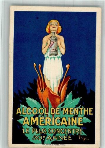 Lille 1925 sign. Tregin Alcool de Manthe Americaine Pfefferminz Likör Druckerei Joseph Charles Paris
