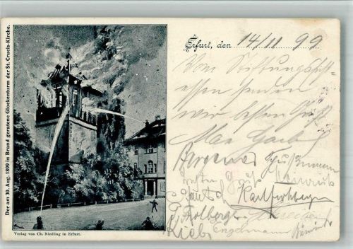 O5000 Erfurt Brandkatastrophe Brand des Glockenturmes der Neuwerkskirche St. Crucis am 30. Aug. 1899 Feuerwehr Feuer 1899 BOAKC