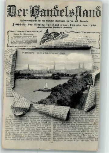 W2000 Hamburg Der Handelsstand Lombardsbrücke Verein für Handlungs-Commis 50 jähriges Jubiläum Passepartout Zeitung 1908 Zeitungs AK