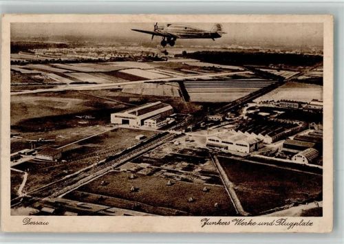 Dessau Fliegeraufnahme Sonderstempel Junkerswerke Flugplatz Einmotoriges Flugzeug