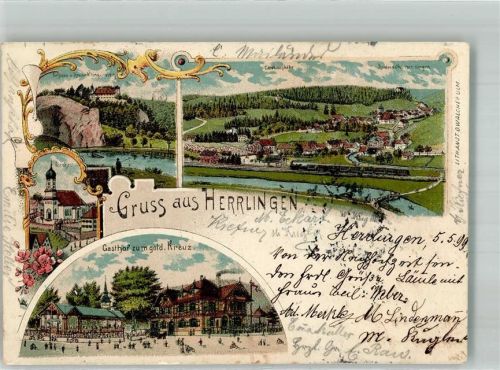 Herrlingen 1899 Gasthaus zum goldenen Kreuz Dorfkirche Schloß Herrlingen Ruine Klingenstein