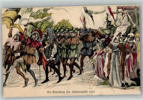 15907 O7550 Lübben Künstlerkarte 500 Jahrfeier der Schützengilde Lübben Gründung der Schützengild 1425