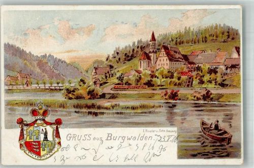 Burgwalden 1896 Wappen Kirche Unseren Liebe Frau und St. Franziskus Künstlerkarte