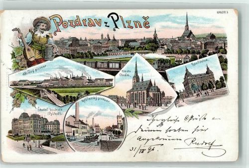 Plzen 1896 Akciovy pivovar Skolni Budova Hiavni Charm