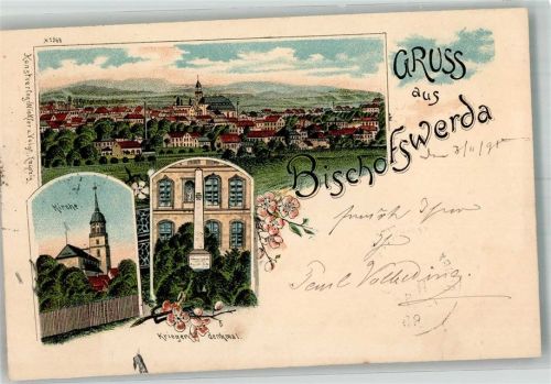 Bischofswerda 1898 Dorfkirche Kriegerdenkmal Bahnpost Dresden-Breslau Zug 438