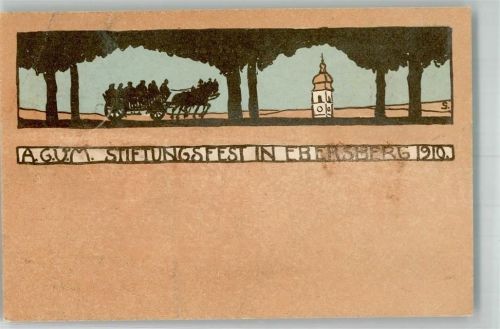 Ebersberg 1910 Künstlersteindruck Stiftungsfest Ebersberg 1910 Fuhrwerk Kirche