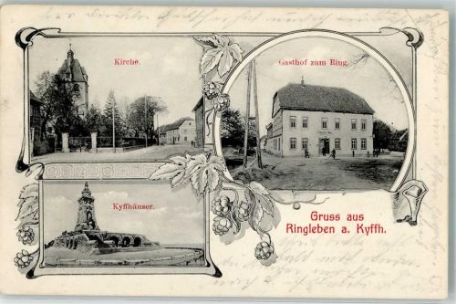 99189 O5101 Ringleben b Gebesee 1910 Gebrauchsspuren Kyffhäuser Gasthaus zum Ring Bahnpost Naumburg- Zg.668