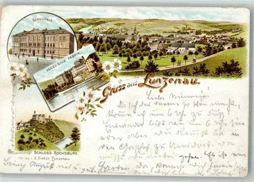Lunzenau 1896 Schule Fabrik Vogel Schloss Rochsburg