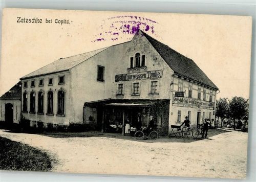 Copitz 1913 Zatzschke Gasthaus zur weissen Taube Radfahrer Gasthausstempel