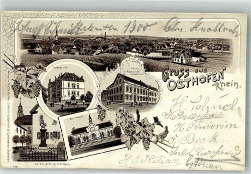 Osthofen 1900 Kaiser- und Kriegerdenkmal Turnhalle Amtsgericht Hotel zum Bahnhof
