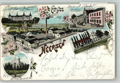 Neersen 1901 Schloss Gasthaus Johann Knepperges Pfarrkirche Gasthaus J. Hauses Auf dem Wall Kapelle Klein Jerusalem Lithographie