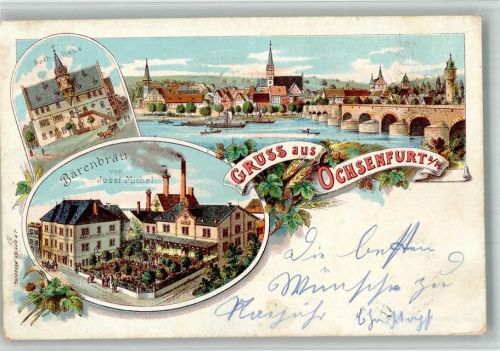 Ochsenfurt Rathaus Bärenbräu Josef Michel Lithographie