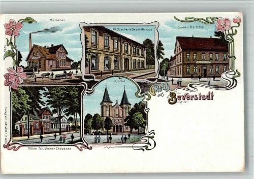 Beverstedt Lithographie Molkerei Geschäftshaus Döscher Hotel Seedorff Stubbener Chaussee