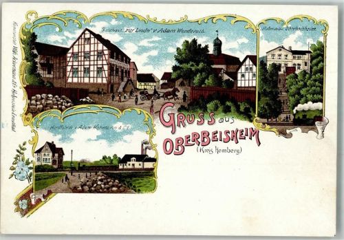 Oberbeisheim Lithographie Gasthaus Zur Linde Adam Wenderoth Herdfabrik Adam Hohmann Haltestelle