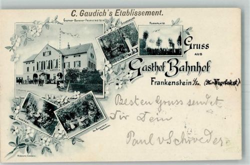 Frankenstein 1898 Gasthaus Bahnhof Siegeseiche Turnplatz Bismarck-Denkmal