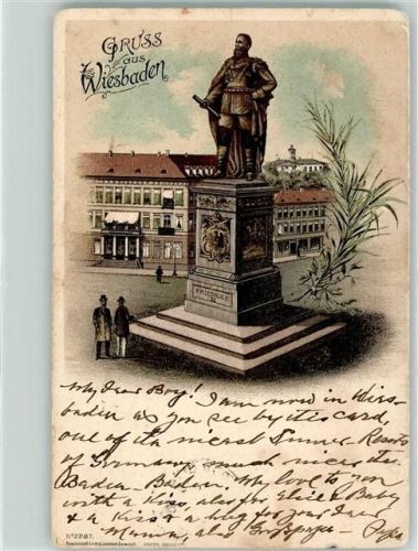 Wiesbaden 1898 Denkmal Friedrich III.Lithographie