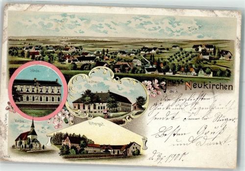 Nossen 1901 Schule Gasthaus Rittergut Lithographie