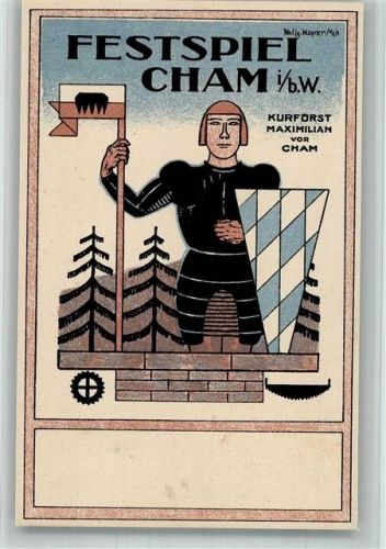 Cham 1925 Entwurf Wolfgang Wagner Festspiel Kurfürst Maximiian Lithographie