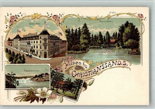 Kristiansand Hotel Ernst Vigelandsfossen Lithographie