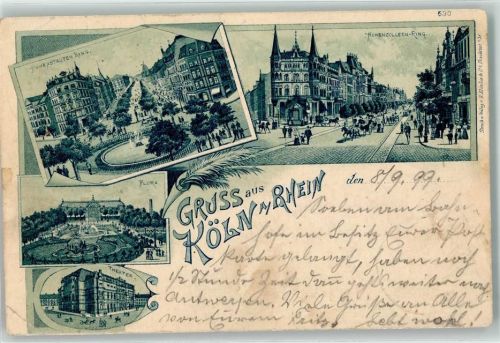 50667 W5021 Köln Altstadt-Süd 101 1899 Gebrauchsspuren Lithographie Hohenstaufen Ring Hohenzollern Ring Flora Theater