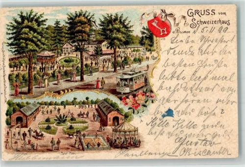 Bremen 1899 Etablissement Schweizerhaus Stadtwappen Spielplatz