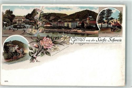 01814 O8320 Bad Schandau Lithographie Schloßbastei Kurhaus Der Brand Rosenzweig