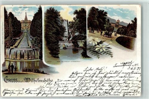 Wilhelmshöhe 1897 die Cascaden Aquadukt Wasserfall Wilhelmshöhe von der Allee