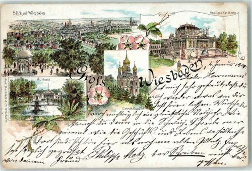 Wiesbaden 1901 Kurhaus Griechische Kapelle Neues Kgl. Theater