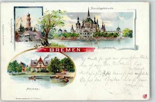 Bremen 1897 Meierei Aussichtdturm Bürgerpark Hauptgebäude
