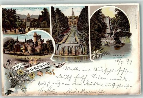 Wilhelmshöhe 1897 die Cascaden Aquadukt Wasserfall Wilhelmshöhe von der Allee Löwenburg