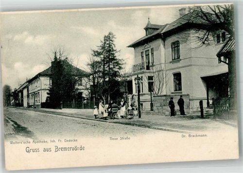 27432 W2740 Bremervörde 1908 - Neue Strasse Apotheke Wolter Frauen mit Kinderwagen Haus Dr. Brackmann