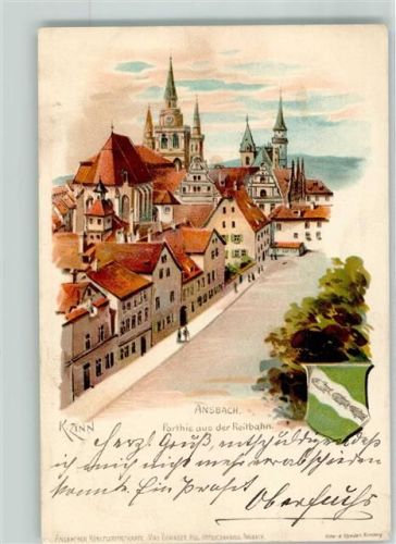 Ansbach 1899 Reitbahn Kirche St. Gumbertus Wappen sign. K. Zinn