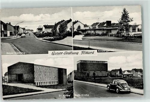 50667 W5000 Köln Flittard 909 - Bayer Siedlung Kindergarten Ev. Kirche Kath. Kirche VW Käfer Auto Fahrrad