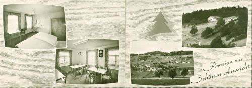 Schlag Pension Zur schönen Aussicht Innen-und Aussenansicht Klappkarte