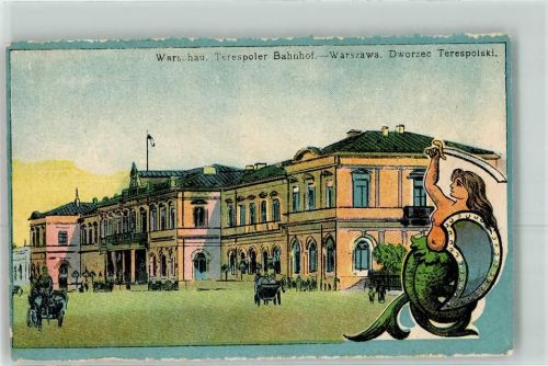 Warschau 1916 Meerjungfrau Mermaid Terespoler Bahnhof AK