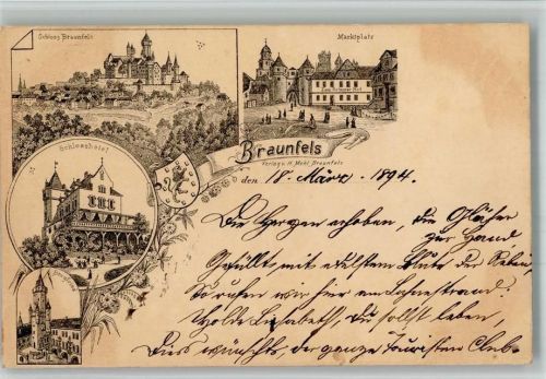 Braunfels 1894 Vorläufer Druck um 1880 - 1889 Schloß Braunfels Marktplatz Schlosshotel Bergfried