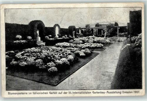 Dresden 1907 Blumenparterre im italienischen Garten auf der III. Internationalen Gartenbau Ausstellung