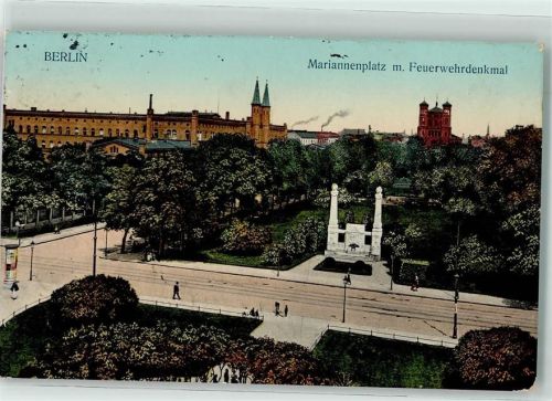 Kreuzberg 1912 Mariannenplatz Feuerwehrdenkmal Litfaßsäule
