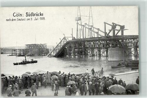 Köln Neustadt-Süd 102 Südbrücke nach dem Einsturz am 9. Juli 1908 Boot Schiff Regenschirm